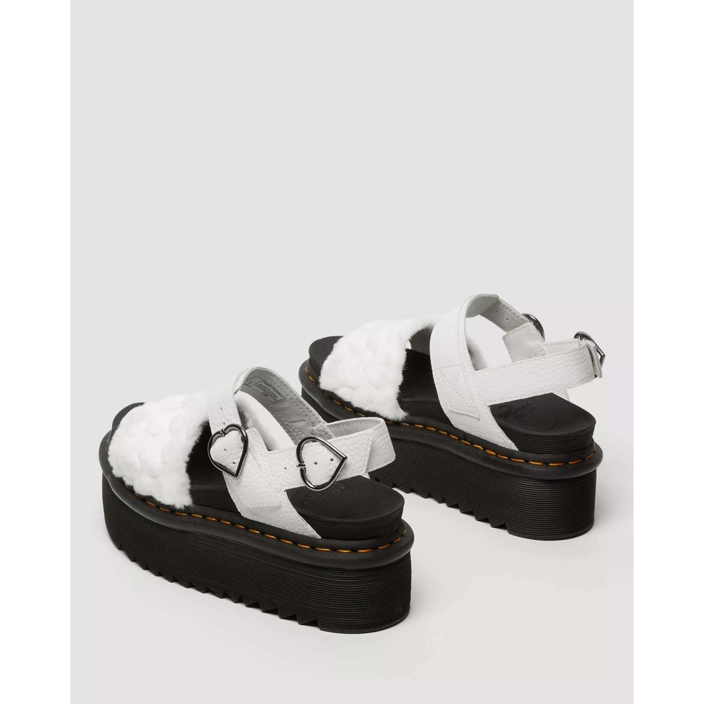 Dr. Martens Voss Quad Fluffy Sandals Womens 9 White Heart Buckle Platform